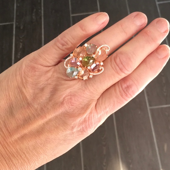Genevive Multi-Color CZ Cluster Ring - Picture 2 of 5